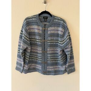Skyr‎ Sweater Women's Large Petite Blue 100% Lambs Wool Nordic Fair Isle Vintage